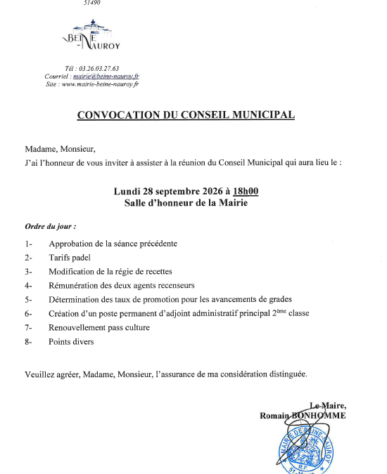 CONVOCATION DU CONSEIL...